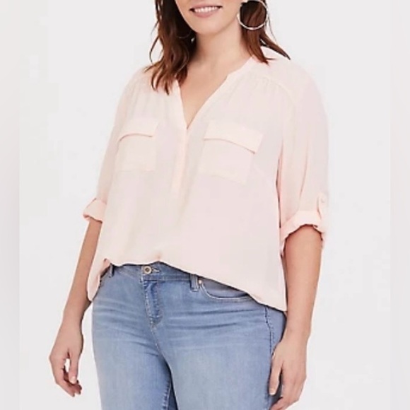 torrid Tops - NWT Torrid 1/1X Harper Georgette 3/4 Sleeve Blouse blush pink relaxed flowy fit